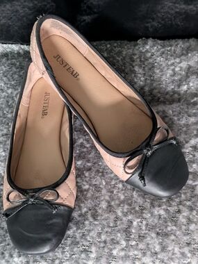 JustFab Blush Quilted Ballet Flats with Black Toe